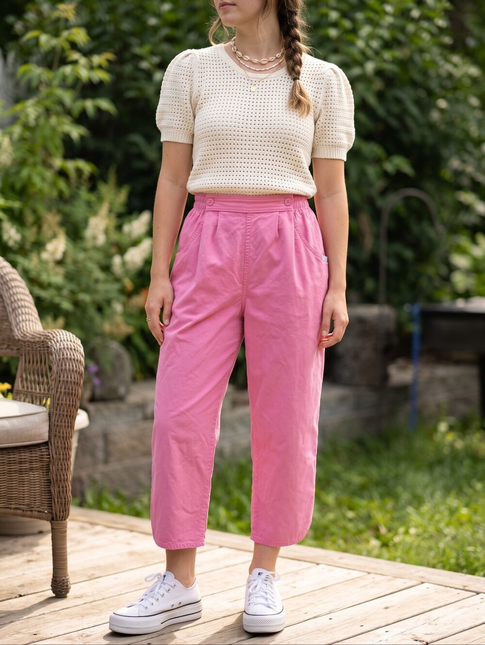 Vintage 80s Ocean Pacific Pink High Rise Cropped Pants Surfcore Dopamine